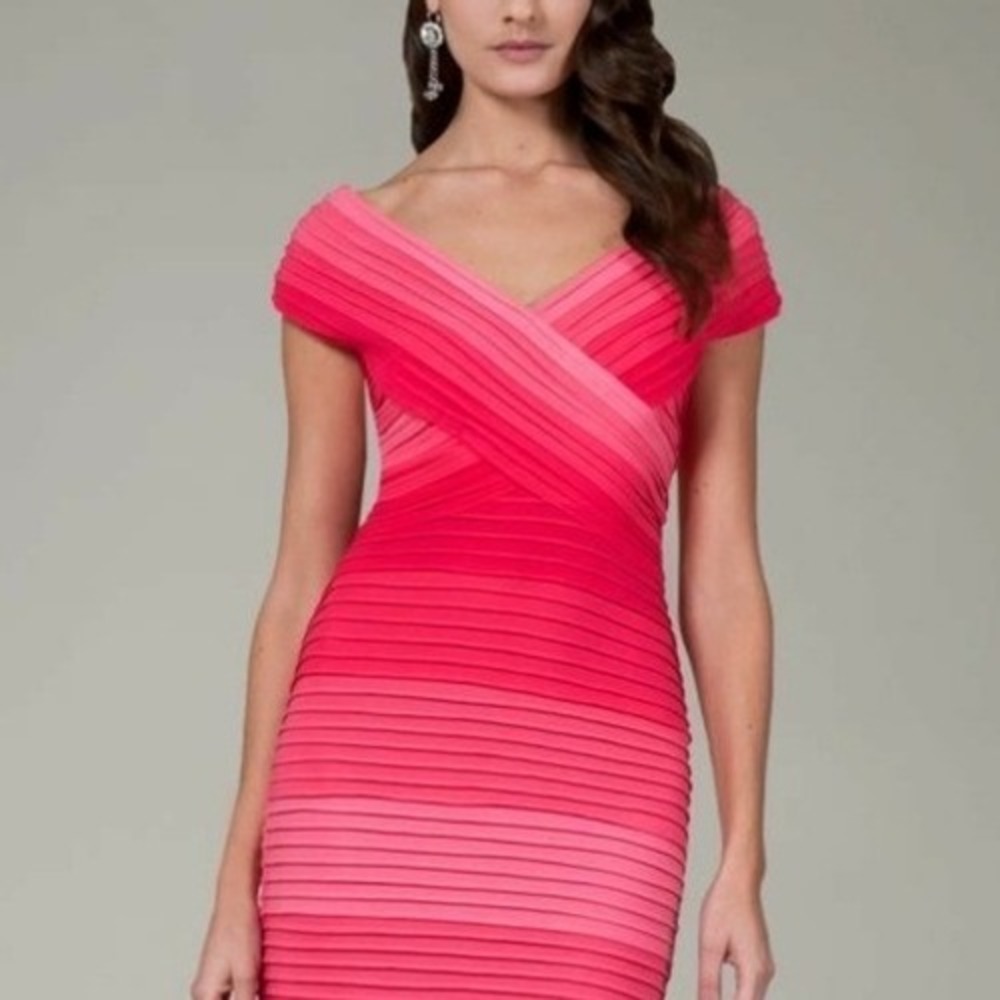 Tadashi Shoji Pink Ombre Cap Sleeve Sheath Business Formal Cocktail‎ Dress Large